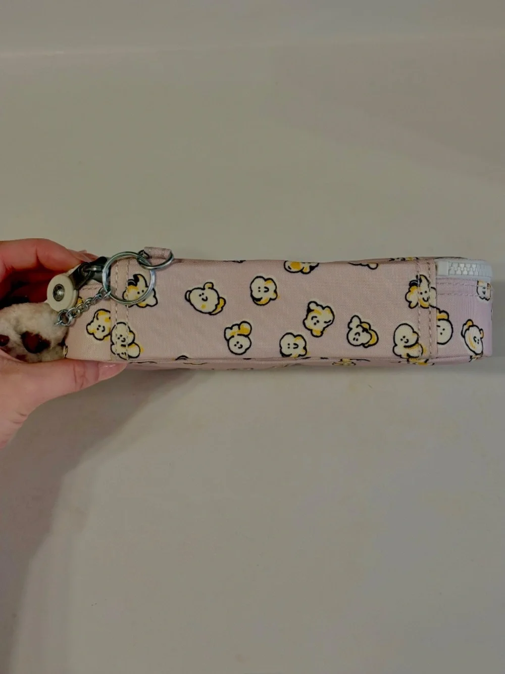 Kipling 100 Pens Pencil Case Nylon Hard Shell Popcorn Pouch w/ Keychain Lilac